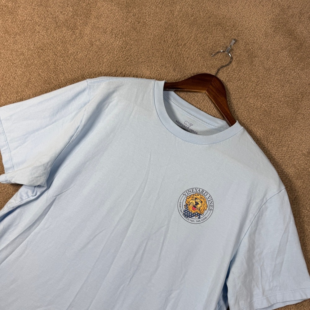 Vineyard Vines T-Shirt Mens Large Blue Golden Doodle Dog Patriotic Bandana Tee